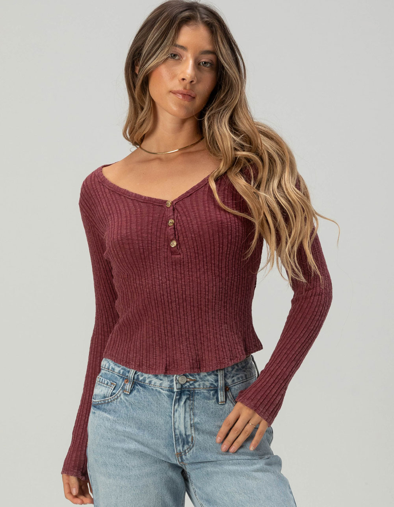 FULL TILT Womens Rib Long Sleeve Henley Top image number 0