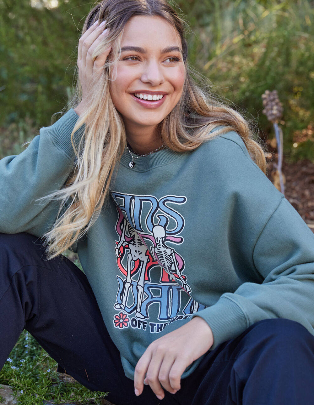 SLY×Vans コラボ スウェットトップス VANS Gem N Eyes Womens Oversized Crewneck Sweatshirt - SPRUCE | Tillys