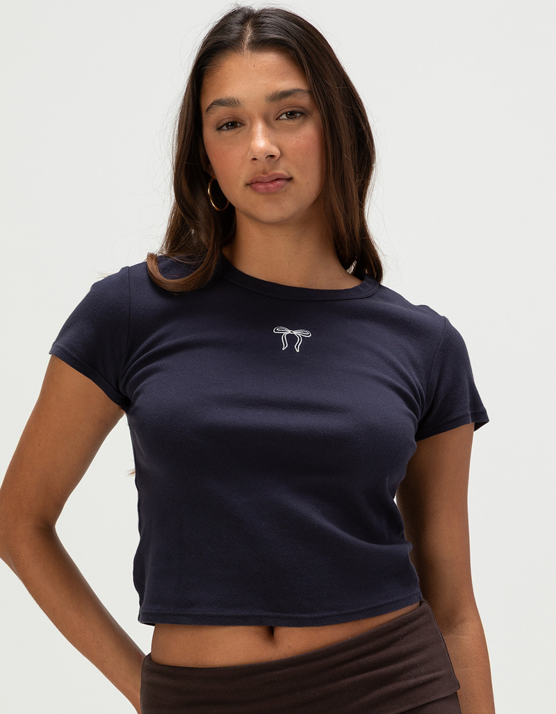 FULL TILT Embroidered Bow Womens Baby Tee image number 0