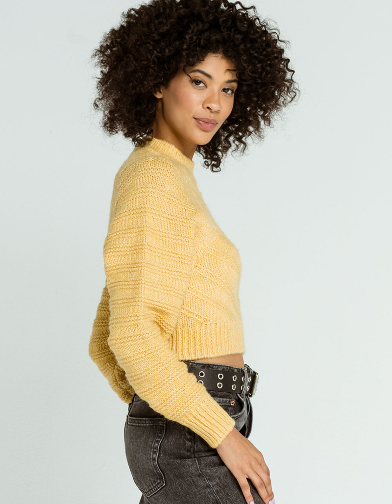 ELODIE Chevron Mock Neck Womens Yellow Sweater image number 2