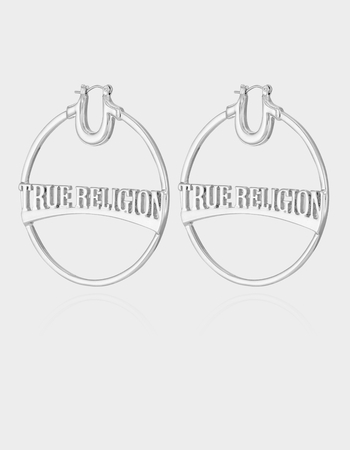TRUE RELIGION Silver Tone Large Logo Hoop Earrings Alternative Image