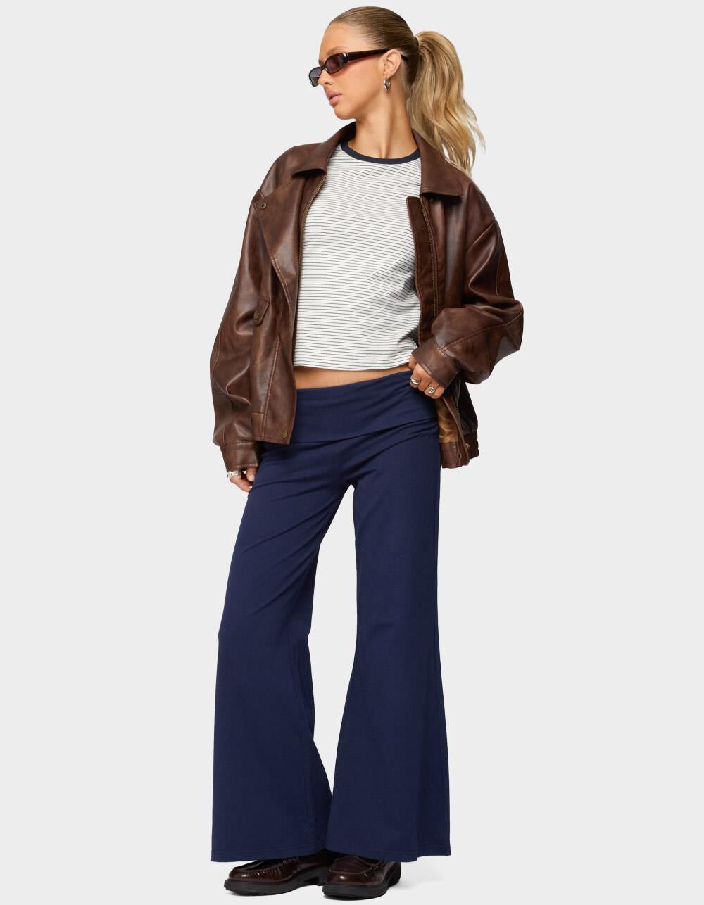 ヨガ・ピラティス Edikted Yoga pants Petite XS Petite Wide Leg Fold Over Pants – edikted
