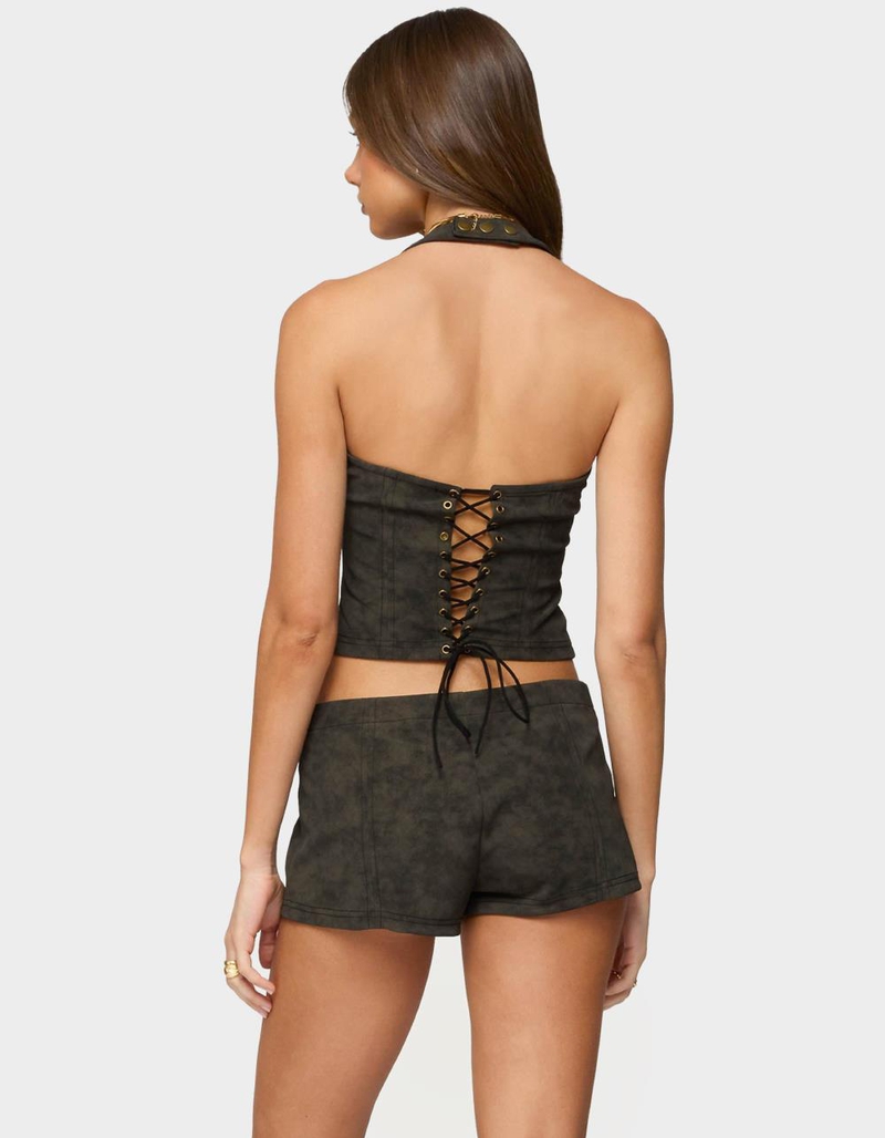 EDIKTED Taia Distressed Faux Leather Corset image number 2