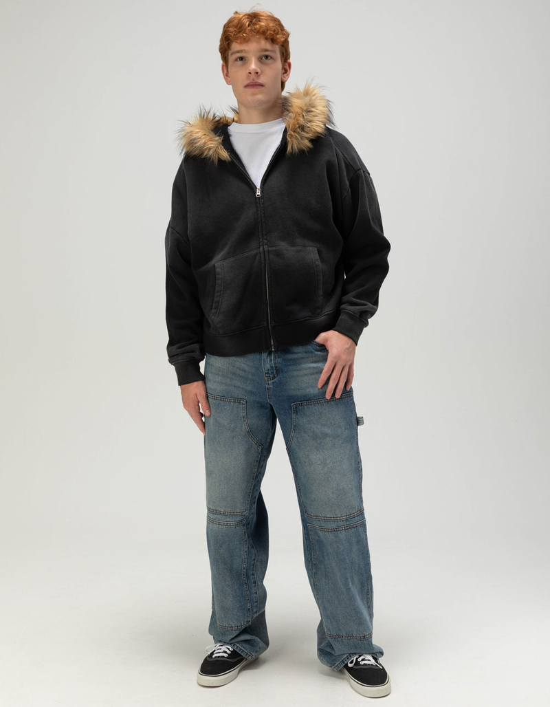 RSQ Mens Faux Fur Trim Oversized Zip-Up Hoodie image number 6