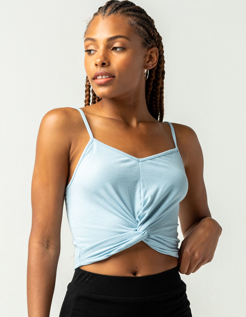 FULL TILT Knot Front Womens Light Blue Cami image number 0