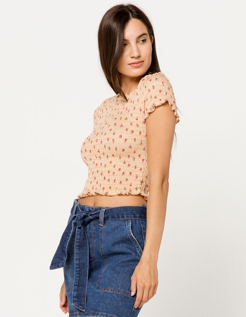 SKY AND SPARROW Smocked Ditsy Taupe Womens Tee image number 1