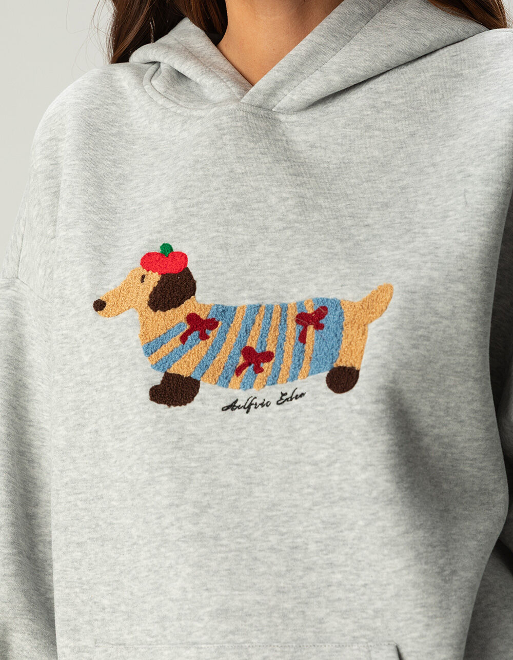 AELFRIC EDEN Cartoon Dog Womens Oversized Hoodie - HEATHER GRAY