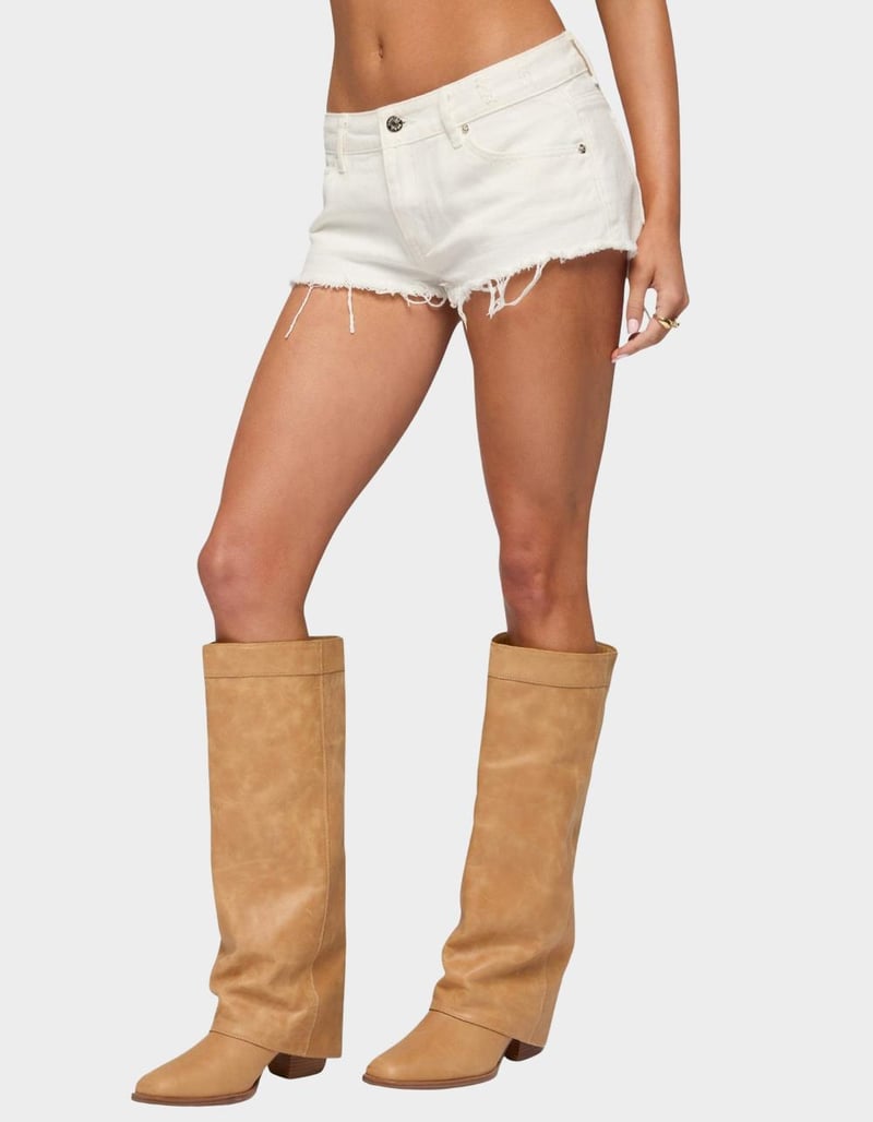 EDIKTED Frayed Vintage Washed Denim Shorts image number 1