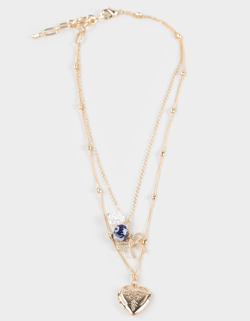 FULL TILT Locket Bow Beaded Layered Necklace image number 0