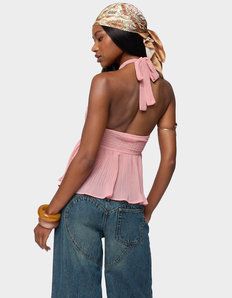 EDIKTED Pleated Chiffon Babydoll Halter Top image number 2