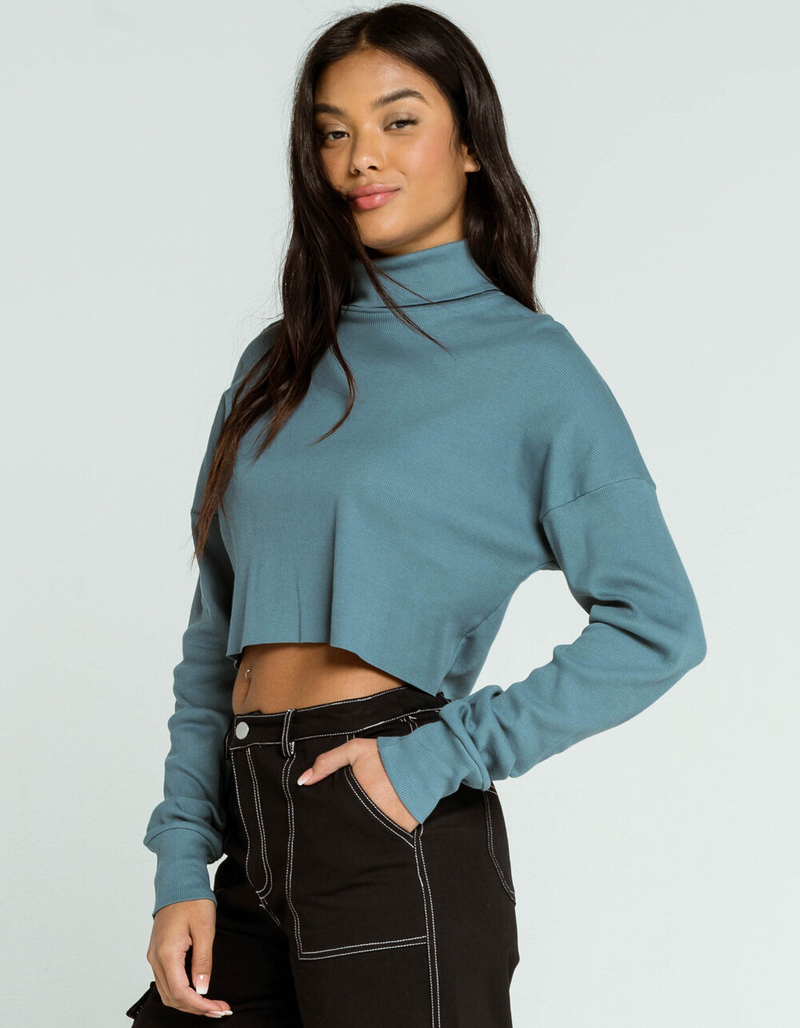 SKY AND SPARROW Womens Teal Blue Turtleneck image number 1