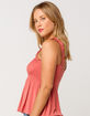 GOOD LUCK GEM Smocked Peplum Womens Mauve Tank image number 2