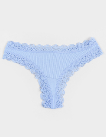 FULL TILT Seamless Rib Lace Trim Thong Primary Image