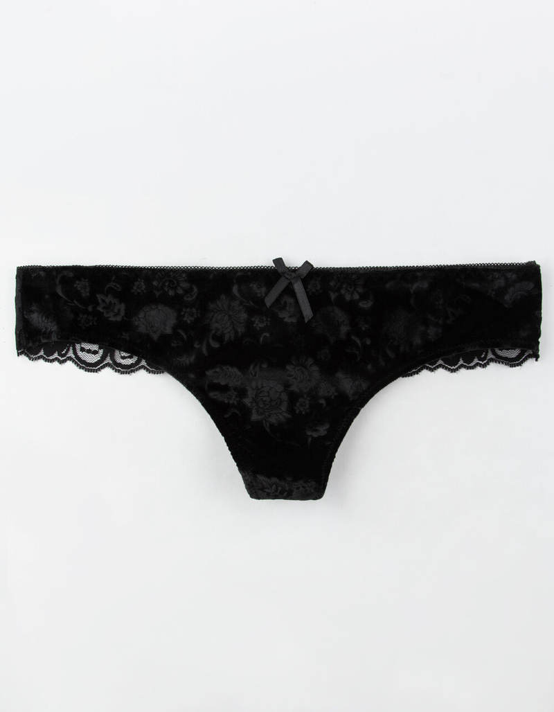 FULL TILT Velvet Lace Back Black Thong image number 0