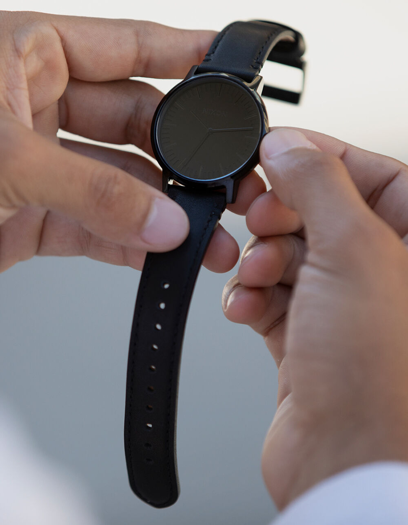 NIXON Porter Leather All Black Watch image number 4