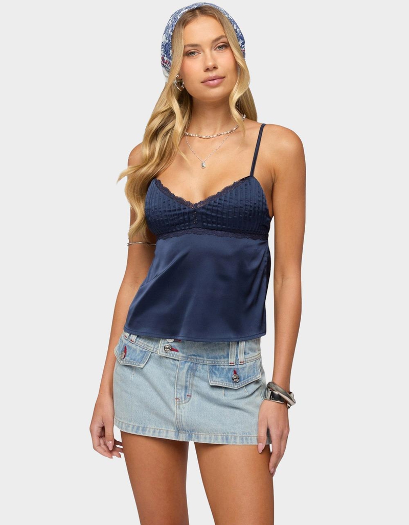 EDIKTED Blanca Satin Effect Lace Trim Tank Top image number 0