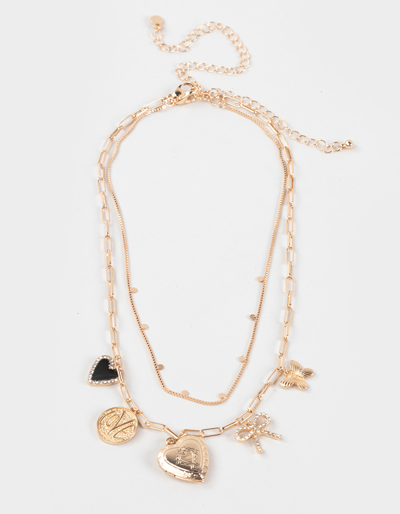 FULL TILT 2 Row Thin Box Chain/Rhinestone Heart Necklace image number 0