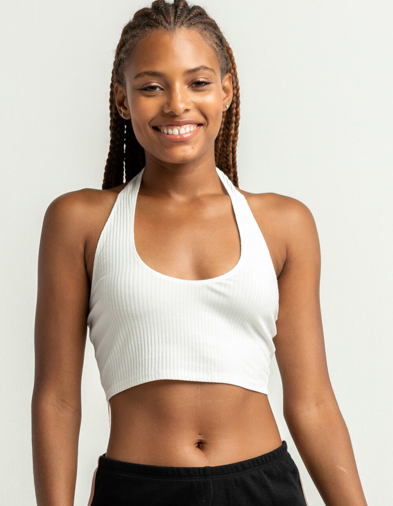 HEART & HIPS Scoop Neck Womens Soft White Halter Crop Top image number 0