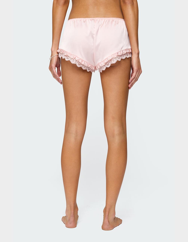 EDIKTED Clair Ruffle Lacey Satin Effect Shorts image number 4