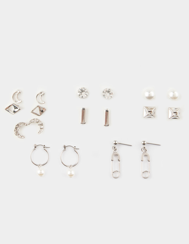 FULL TILT 9 Pack Moon/Safety Pin/Pearl Earrings image number 0