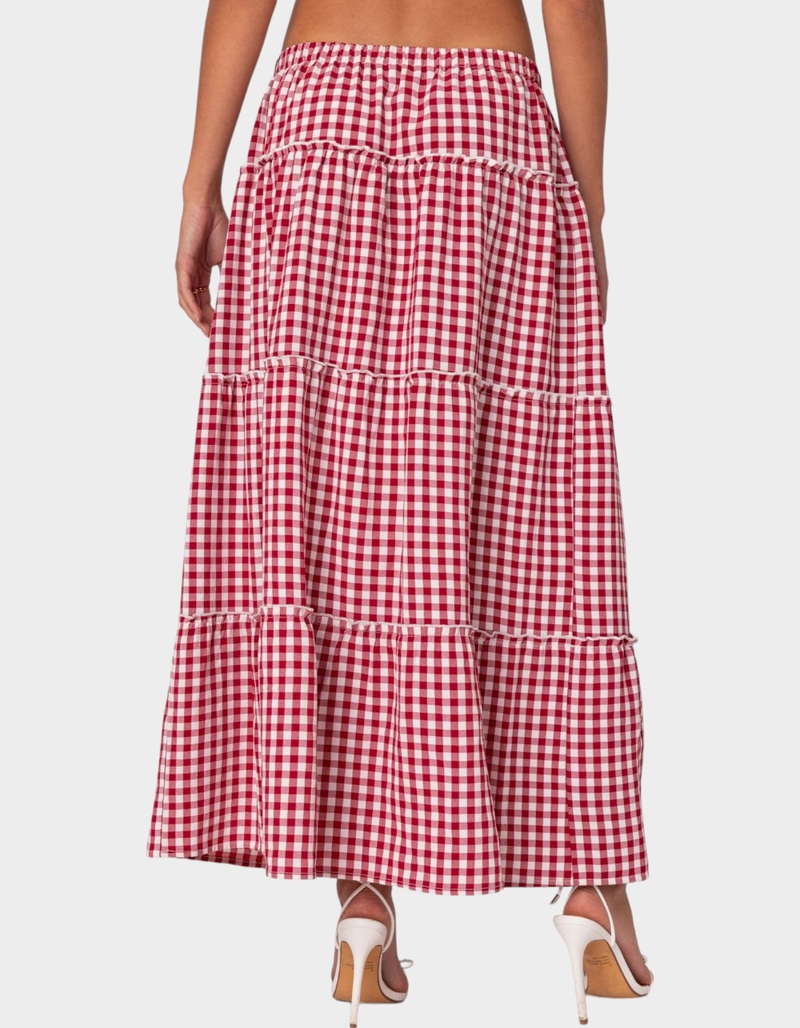 EDIKTED Gingham Side Slit Tiered Maxi Skirt image number 4