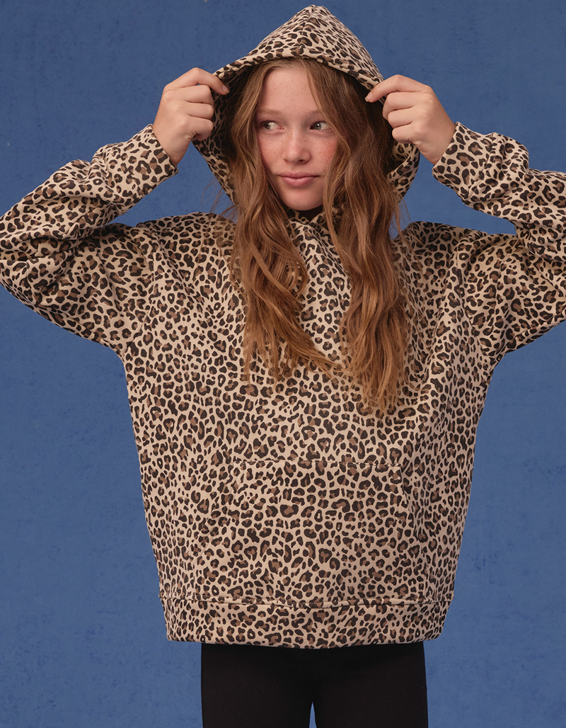 FULL TILT Leopard Print Girls Boyfriend Hoodie image number 3