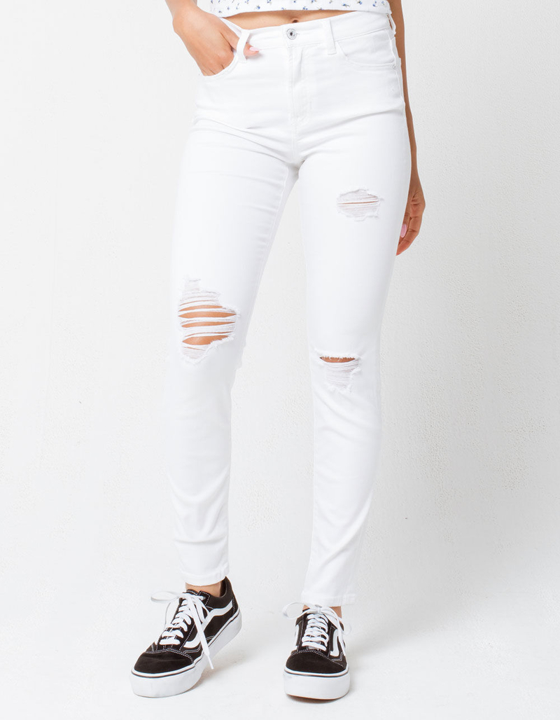 SNEAK PEEK Ripped White Womens Skinny Jeans image number 0