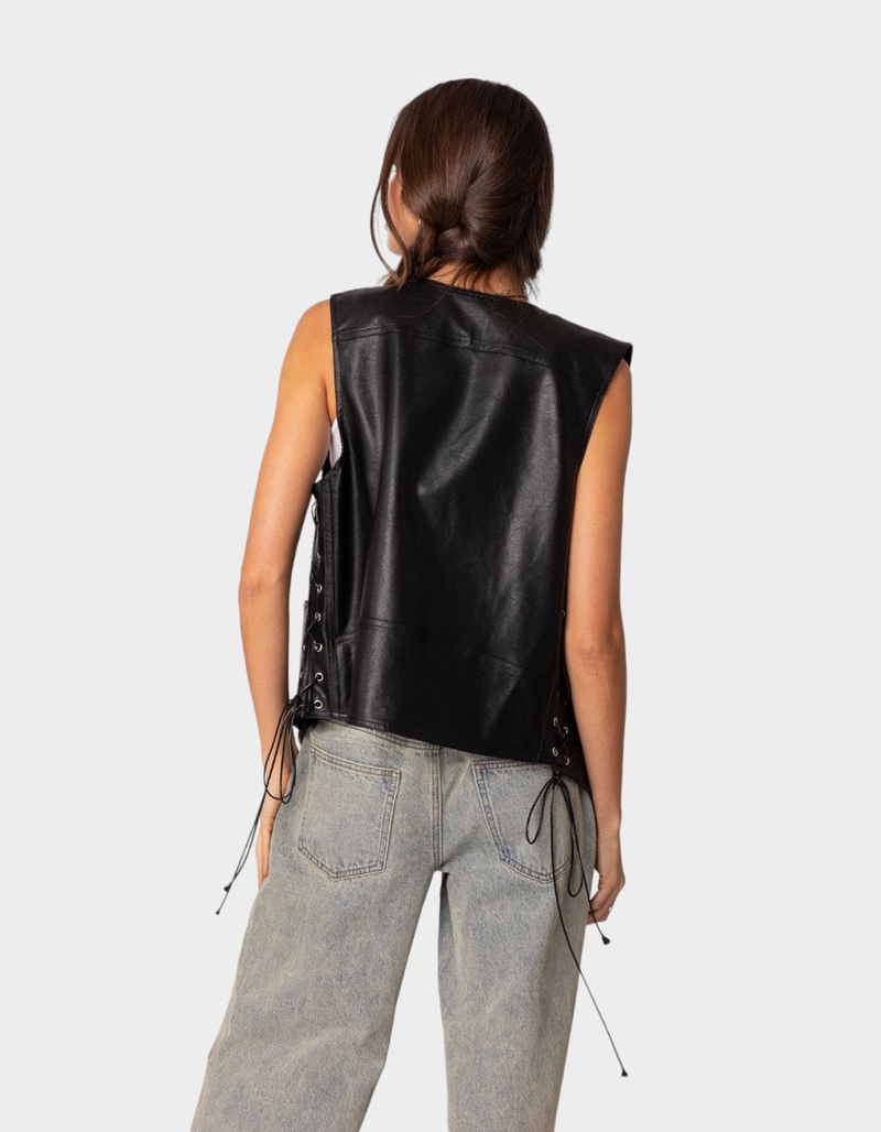 EDIKTED Kara Faux Leather Lace Up Vest image number 3