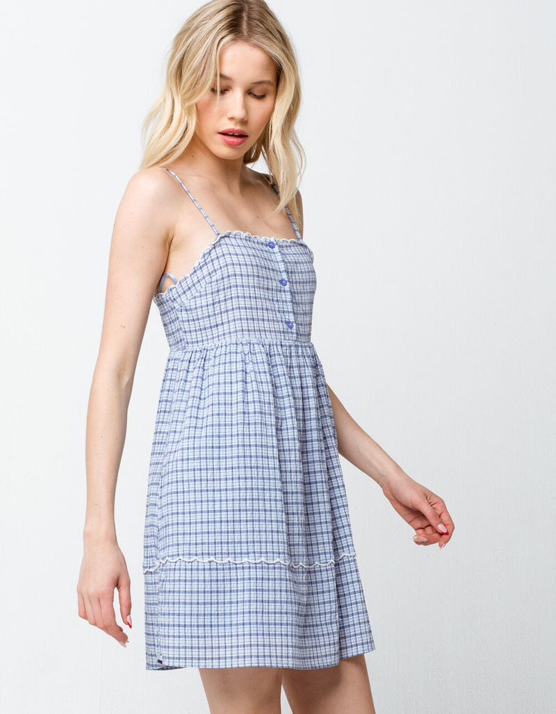 VERY J Plaid Scallop Blue Babydoll Dress image number 1