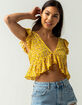 MILEY & MOLLY Ruffle Sleeve Womens Yellow Crop Peplum Top image number 1