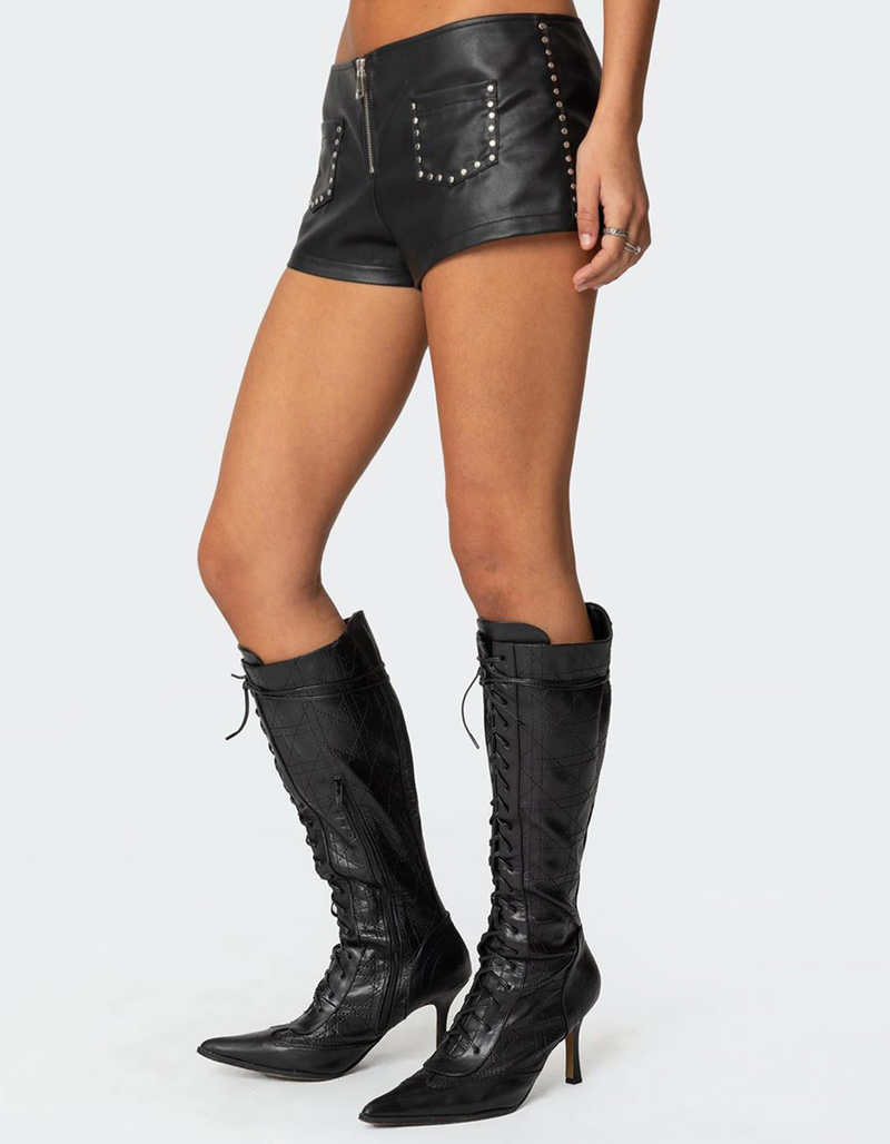 EDIKTED Studded Faux Leather Micro Shorts image number 3