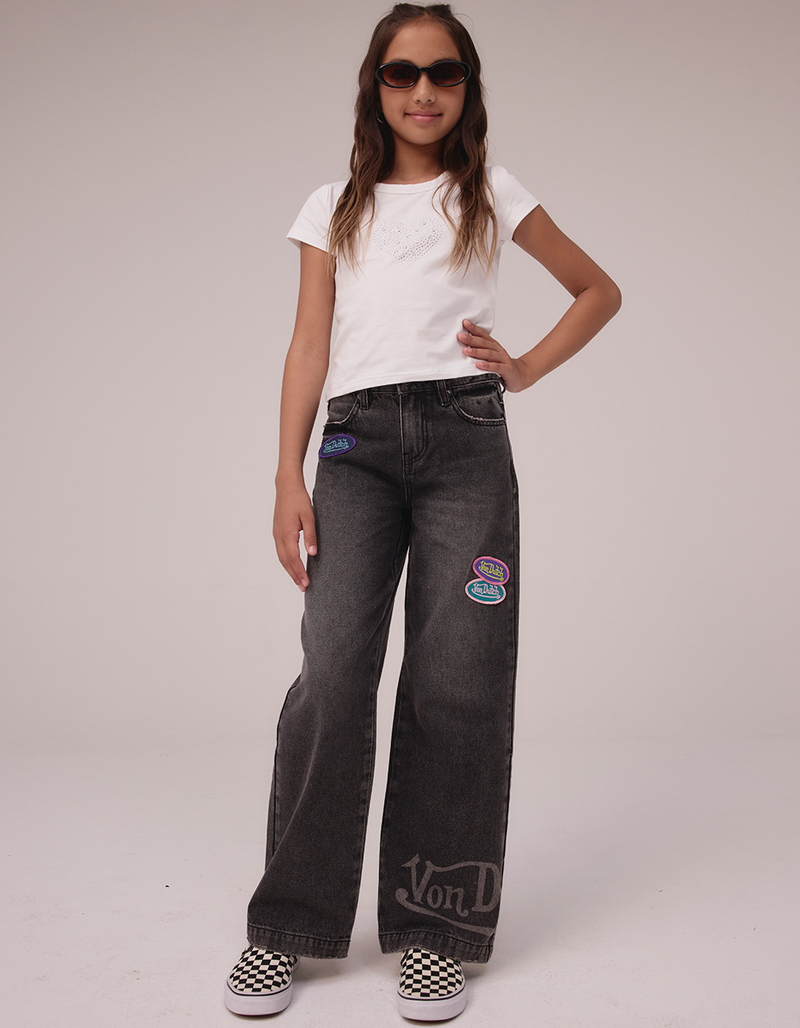 VON DUTCH Girls High Rise Patch Wide Leg Jeans image number 0