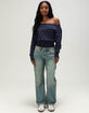 RSQ Womens Off The Shoulder Dot Banded Bottom Sweater image number 2