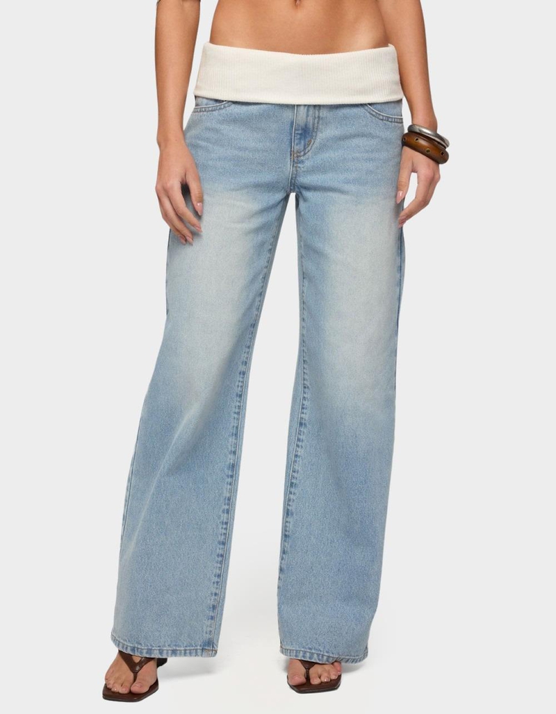 EDIKTED Knit Foldover Low Rise Baggy Jeans image number 0