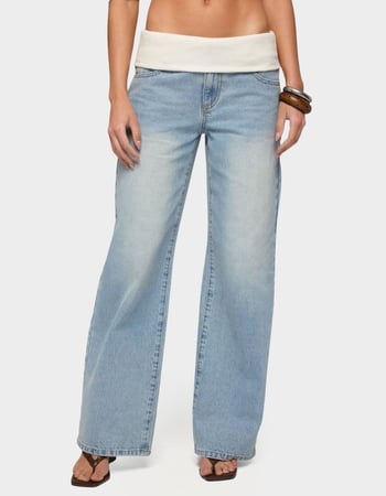 EDIKTED Knit Foldover Low Rise Baggy Jeans Primary Image