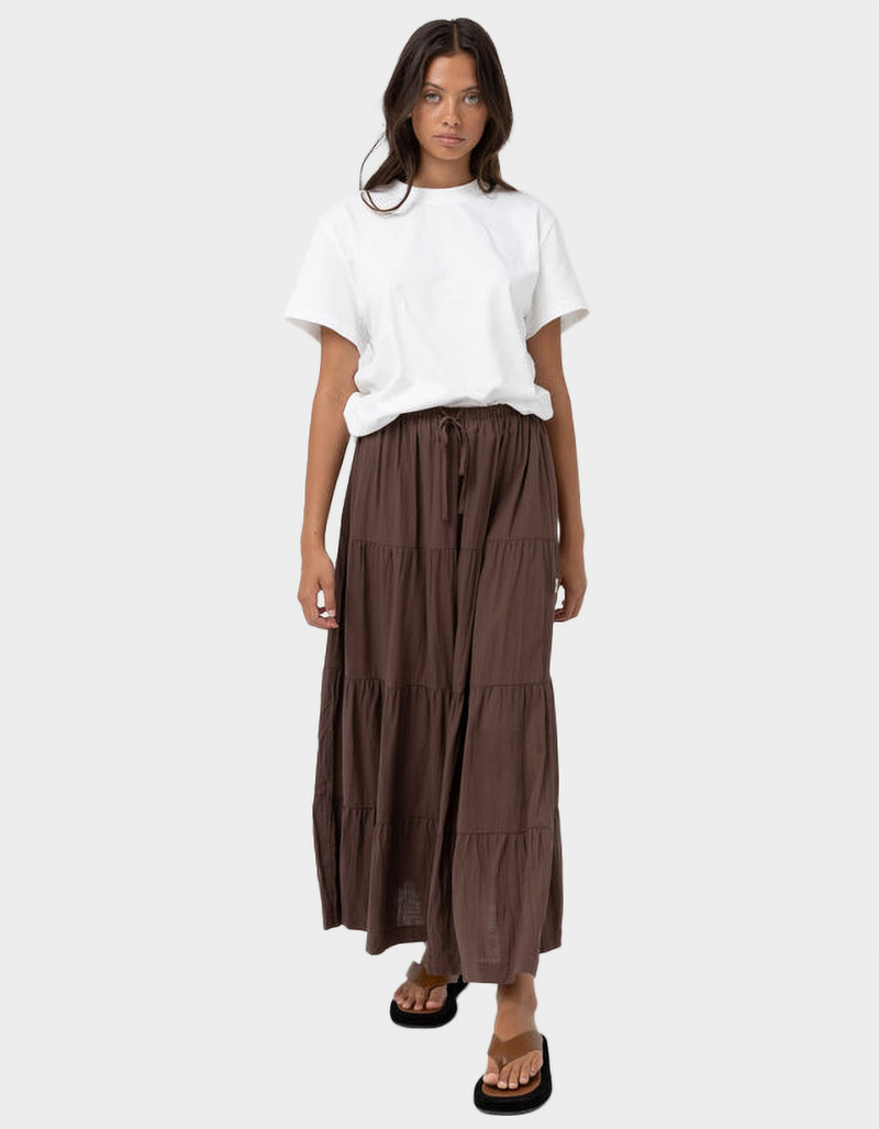 RHYTHM Classic Womens Tiered Maxi Skirt BROWN XXL Tillys — free download