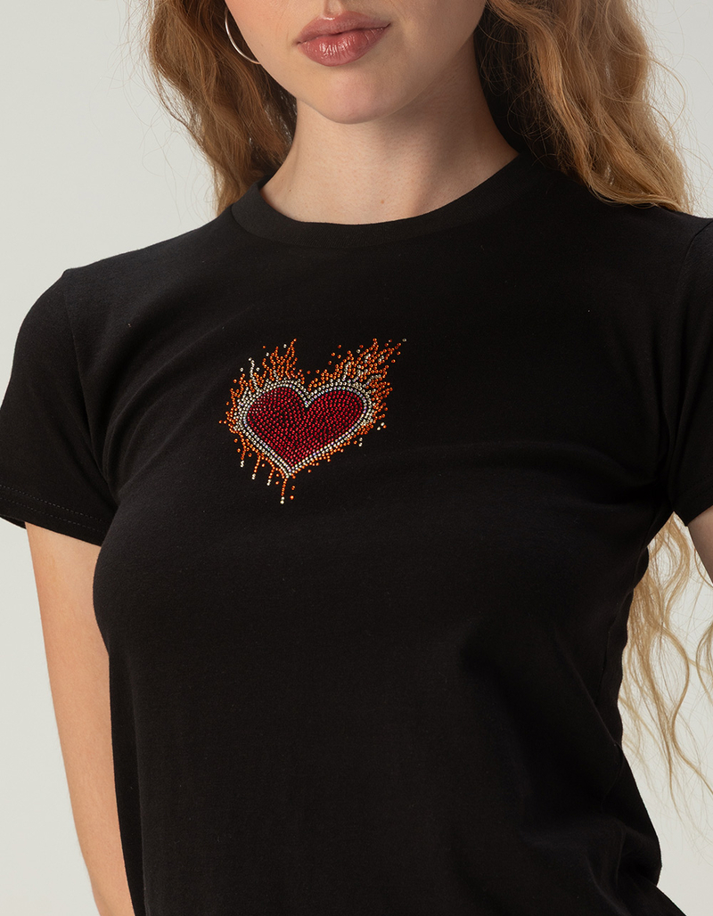 SUGAR FLOWER Heart Rhinestone Womens Baby Tee image number 1