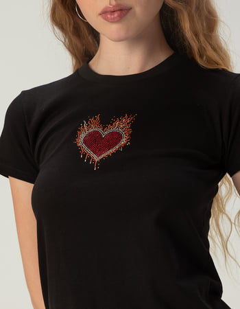 SUGAR FLOWER Heart Rhinestone Womens Baby Tee Alternative Image