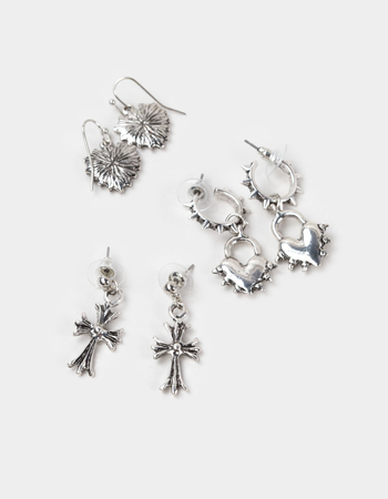 FULL TILT 3 Pack Cross/Spike Heart Hoop Earrings Primary Image