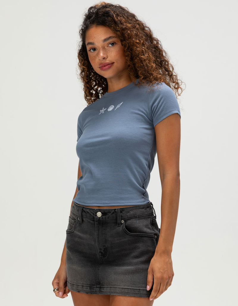 FULL TILT Shell Embroidered Womens Baby Tee image number 2