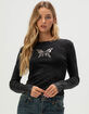 FULL TILT Chrome Butterfly Womens Long Sleeve Baby Tee image number 1