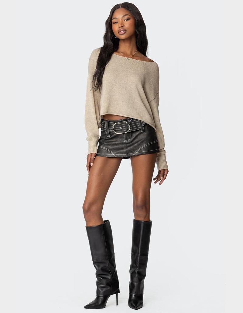 EDIKTED Washed Faux Leather Mini Skort image number 2