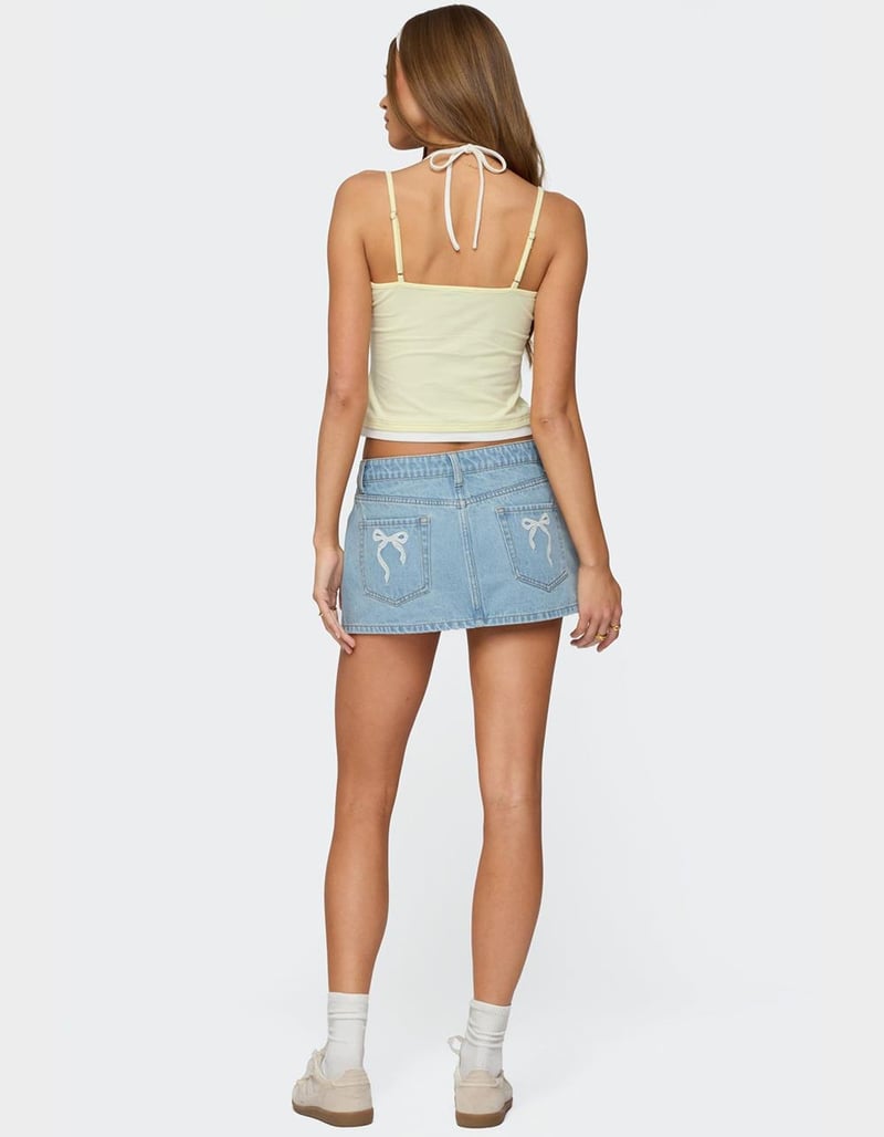 EDIKTED Eyelet Bows Denim Mini Skirt image number 1