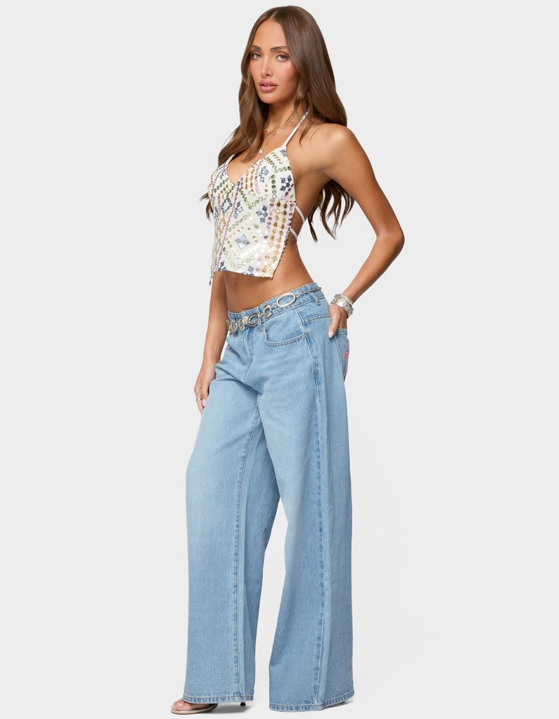 EDIKTED Embroidered Sequin Backless Top image number 3