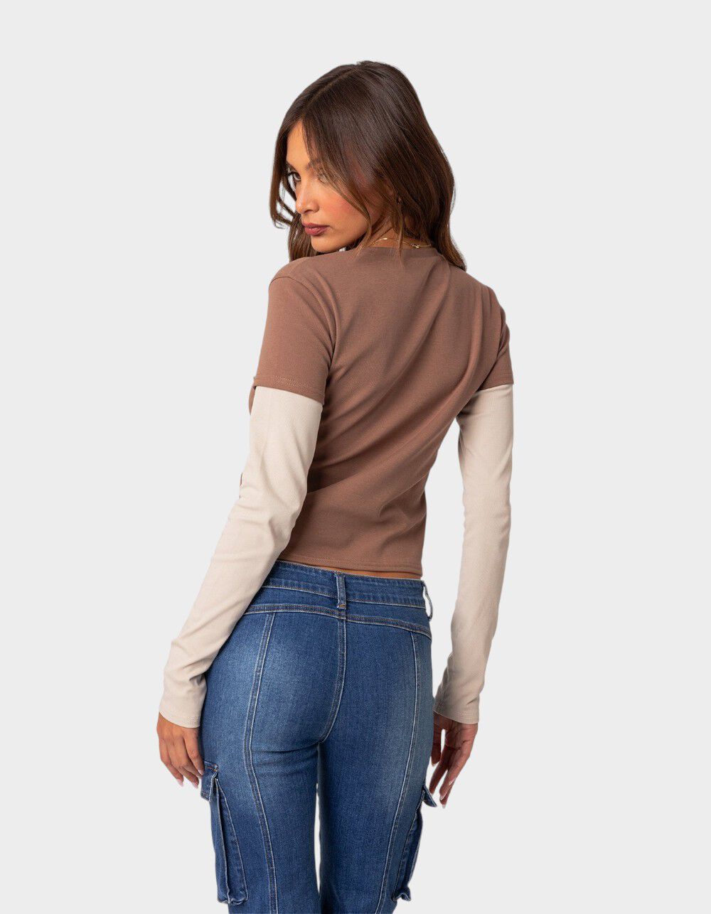EDIKTED Mood Layered Long Sleeve Tee - BROWN | Tillys