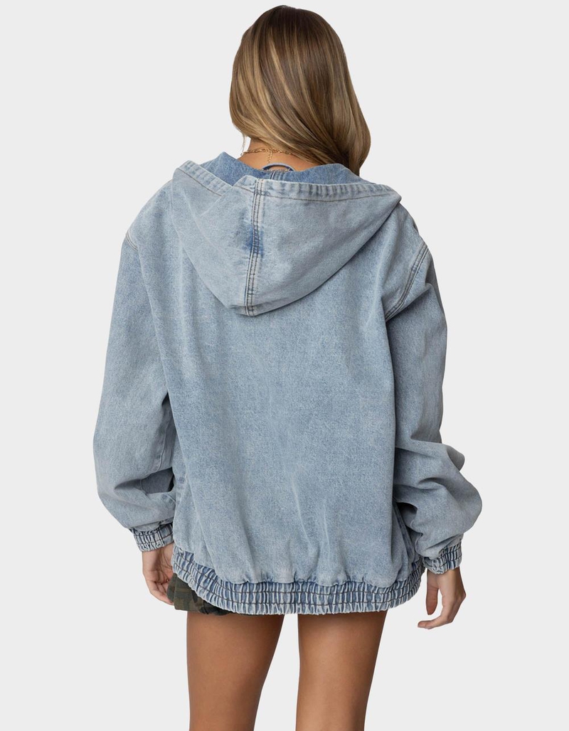 EDIKTED Hooded Vintage Washed Denim Bomber Jacket image number 4