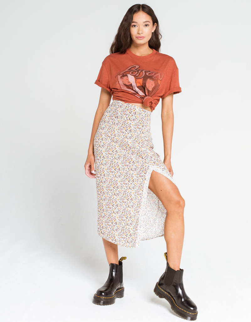 VIORE LA VIE Ditsy Floral Ivory Midi Skirt image number 0