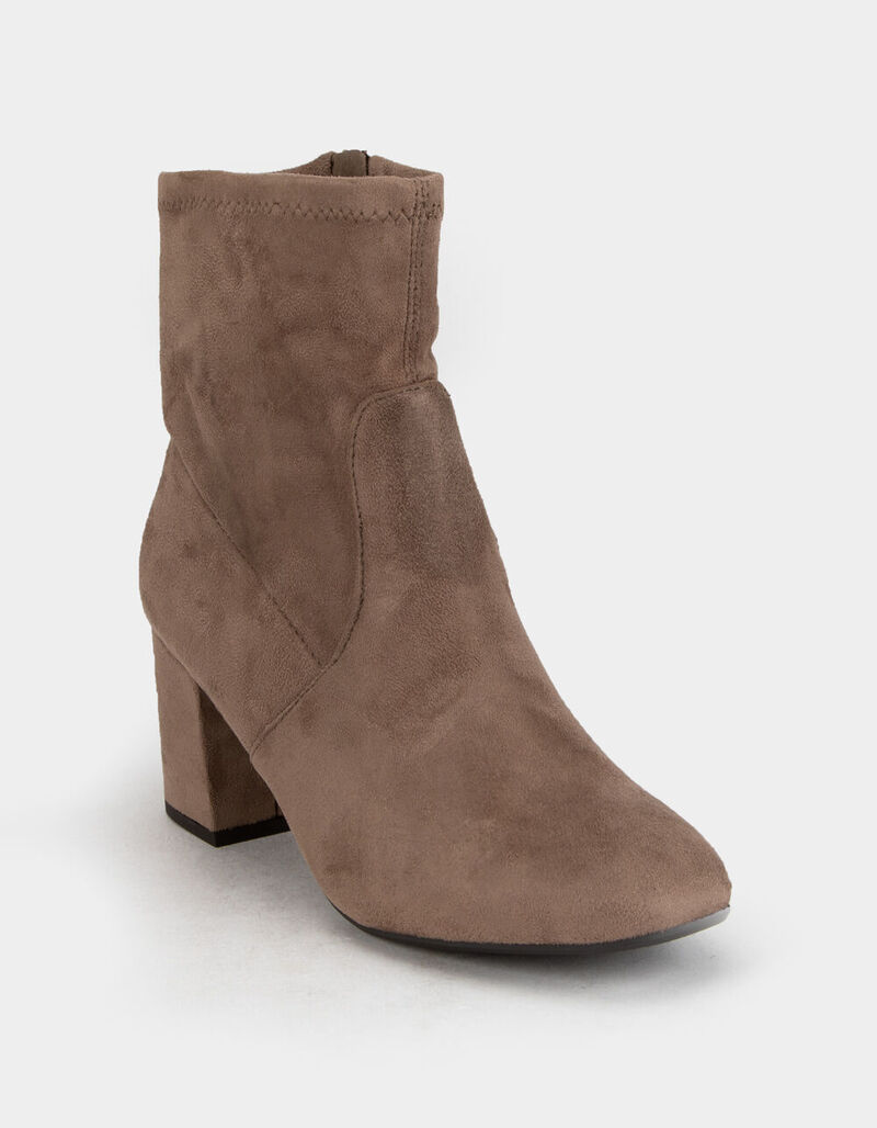 SODA Faux Suede Block Heel Womens Taupe Booties TAUPE 382555413