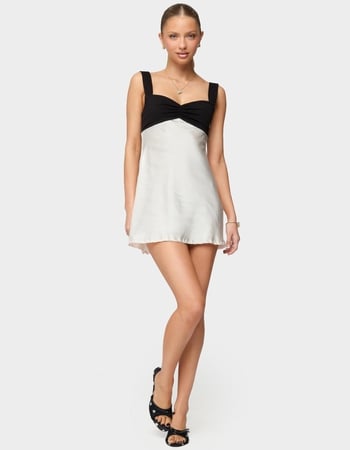 EDIKTED Petite Contrast Satin Effect Mini Dress Primary Image