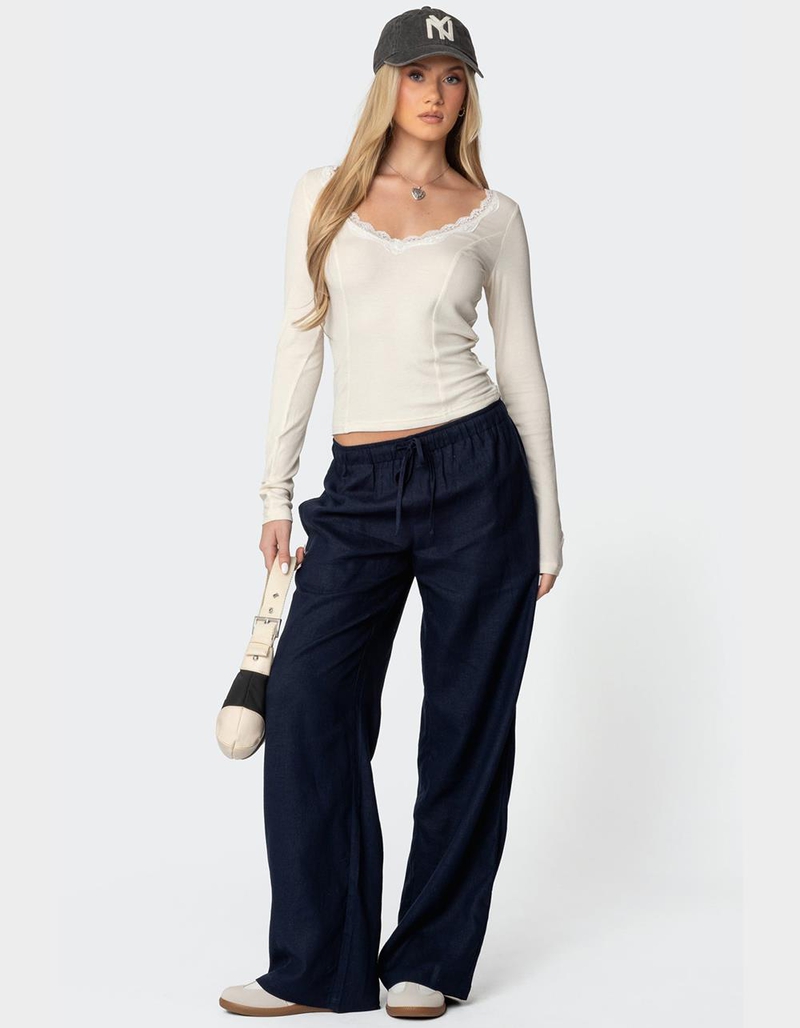 EDIKTED Mel Lace Trim V-Neck Top image number 1